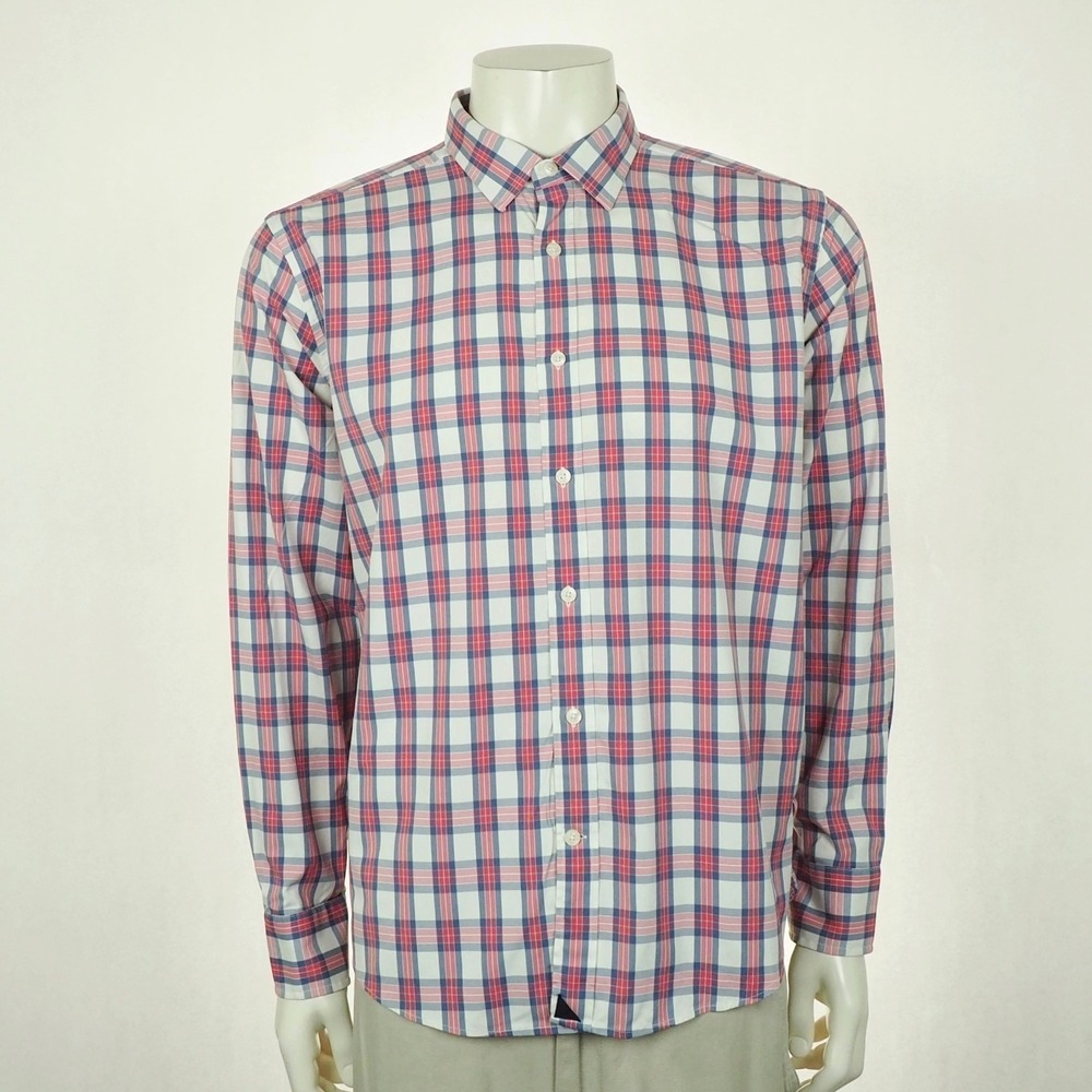 Untuckit Button Down Shirt Mens Sz XL White Plaid Tour De Paz Nylon Blend Casual